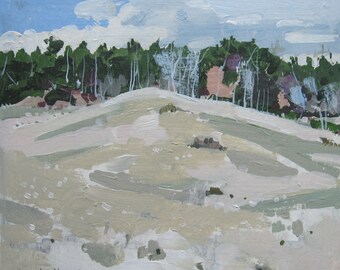 Late October Field, Original Small Landscape Painting on Paper