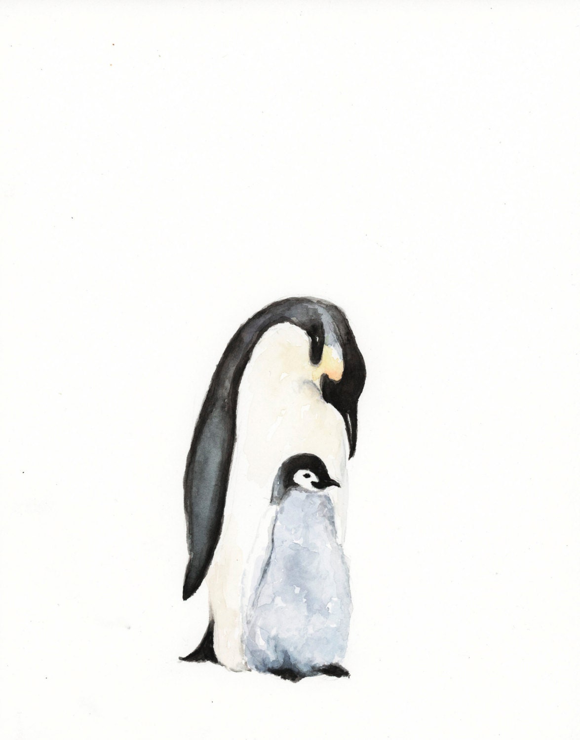 Mama and Baby Penguin Watercolor PRINT Baby Animal Art