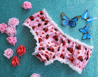 Cute Ladybug Panties - Pink Heart Knickers - DDlg - DDlg Panties - Pastel Pink - Sissy Lingerie - Sissy Boy - Frilly Knickers - Valentines