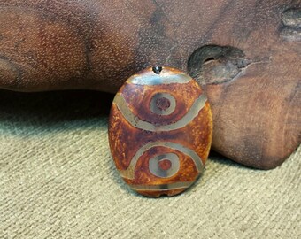 Eye-catching Brown Flat Oval Tibetan Agate Bead Drilled Lengthwise