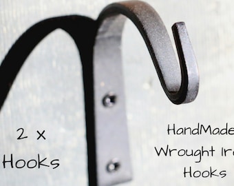 Set of 2 Wrought Iron Hook, Black Wrought Iron Hooks, Wrought Iron Hooks Hardware, Wrought Iron Hooks, Iron Hooks