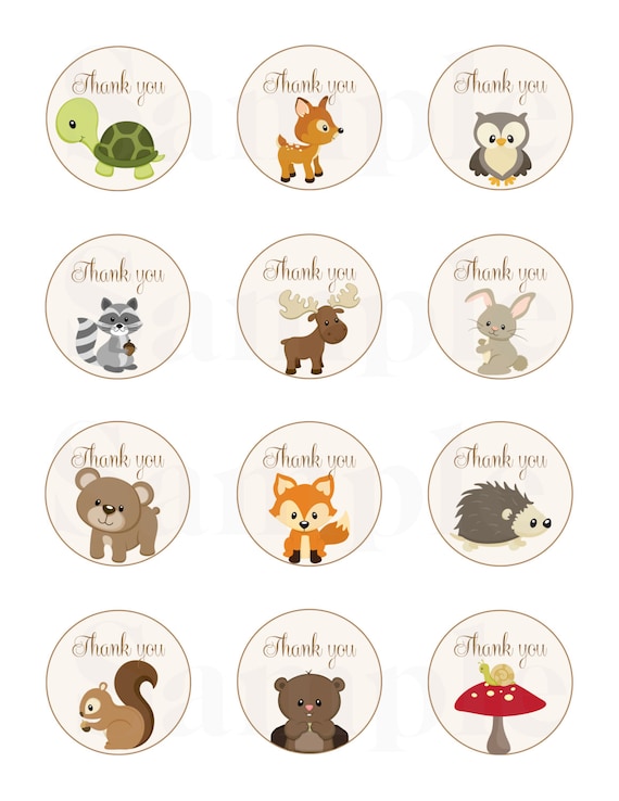 Woodland Friends Forest Animals Theme Baby Shower Thank Tags