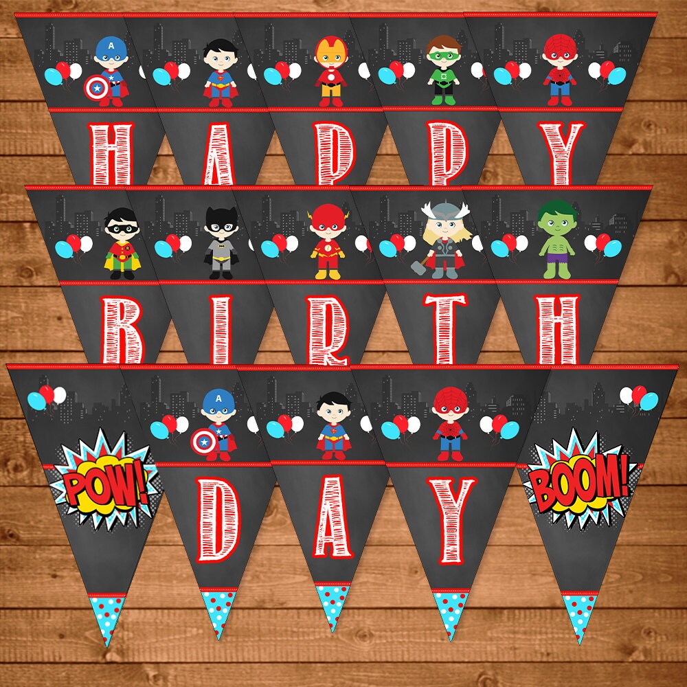 Superhero Birthday Banner Chalkboard Superhero Banner