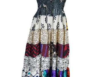 Boho Beach Tiered Long Dress Vintage Patchwork Printed Summer Dresses