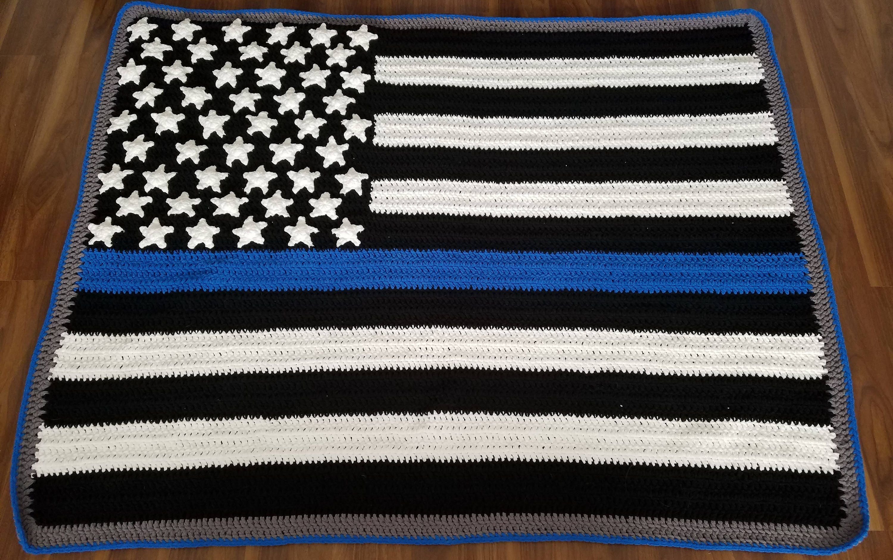 Download AK Crochet Thin Blue Line Police Flag Blanket PATTERN