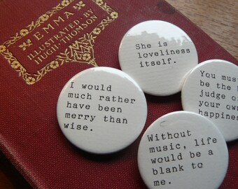 Emma - Jane Austen Quote Pin Button Badges x 4