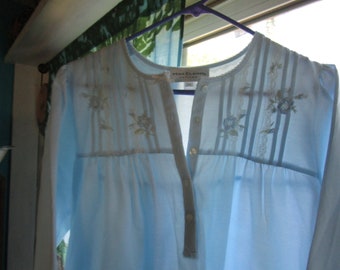Miss Elaine Petites Light Blue Long Nightgown with Lace & Embroidery Size PM