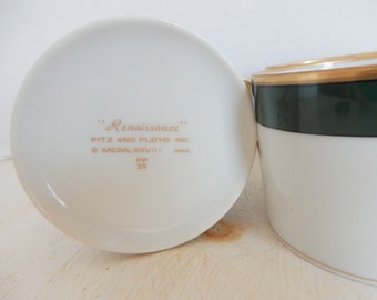 Set of 4 Fitz And Floyd Renaissance China Coffee Tea Cups White With Dark Green and Gold