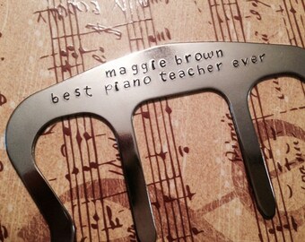 Personalized Music Page Holder, Book Clip, Piano Music Bookmark, Hand Stamped Music Gift, Musician Gift