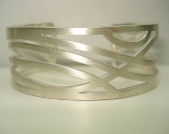 Sterling Silver Brushed Finish Modernist Design Cuff Bracelet