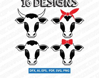 Cow Farm | Cow Bandana | Cow Sunglasses | Cow Face | SVG Vector Silhouette Card Cameo Cricut Cut File Clipart Dxf Png Eps