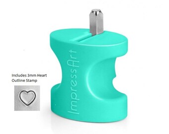Simple Strike Jig, 3mm Metal Stamp Holder by ImpressArt, Holding Metal Stamps PLUS 3mm Heart Outline Stamp, Metal Stamping Tool Finger Saver