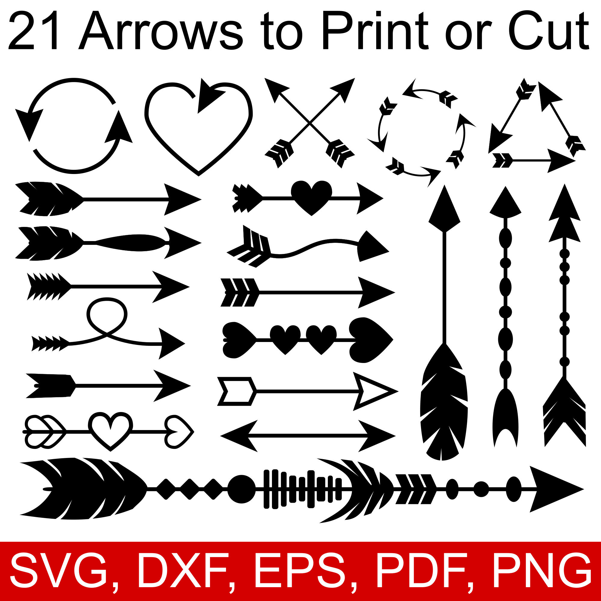 Download Arrows SVG Bundle with 21 Arrow SVG files and printable clipart decorated with hearts, beads and ...