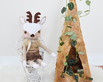 Woodland Deer Doll - Deer Stuffed Toy - Deer Heirloom Doll - Handmade Fawn Toy - Cloth Fawn Toy - Fabric Deer Doll - Large Deer Plushie