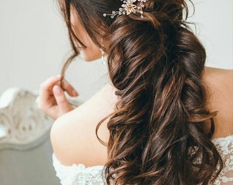 CRYSTAL GOLD | Bridal headpiece with golden flowers, floral hairpiece, bridal headpiece, wedding hairpiece, bridal hair vine