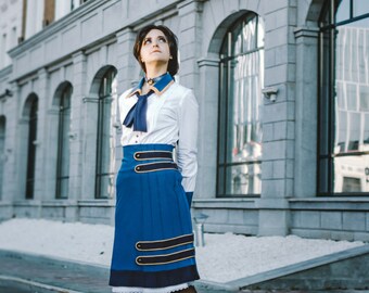 BIOSHOCK INFINITE Elizabeth pintucked skirt game cosplay costume+bow handmade