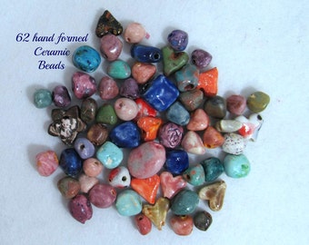 clay beads,handmade beads,artisan beads,organic beads, 62 loose beads, # 136