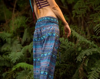 Tribal Yoga Ali Baba Pants (Shades of Blue and Purple) - Yoga Hippie Sarouel Boho Bohemian Gypsy Ali Baba Pants Tribal Festival Yoga Pants