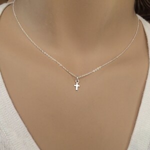 Teeny Tiny cross necklace - Dainty, Small sterling silver cross necklace - Minimal Little silver necklace