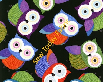Owls on Black - Foxy Owl Collection Timeless Treasures FUN-C1478-BLACK (sold by the 1/2 yard)