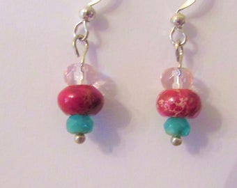 Red Earrings, Red and Green Earrings, Christmas Earrings, Xmas Earrings