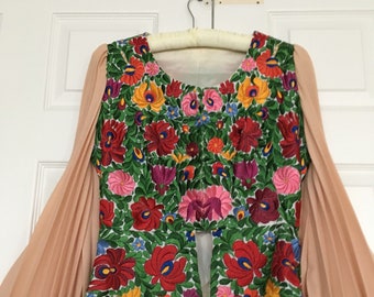 Vintage Hand Embroidered Hand Made Custom Made Hungarian Kalocsa Matyo Floral Motif Blouse Peplum Lined Fitted Chest 36" Waist 29"