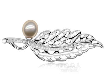 8.5-9.5 mm Fresh Water Pearl Brooch pin, Shawl Pin, Scarf Pin, Sweater Brooch, Knitting Accessories, Silver Wire pin