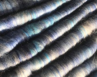 Hand dyed, hand blended Corriedale/merino/silk/angelina rolags - 'Iceni'