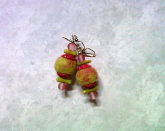 Pink and Chartreuse Felt Earrings (2035)
