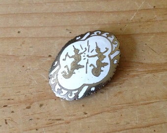 Vintage Siam Silver White Niello Thai Dancer Brooch