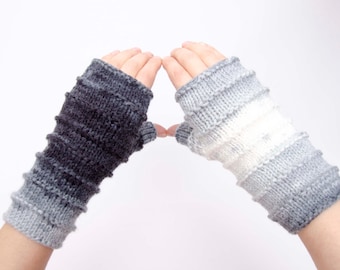 Sale -Knit striped fingerless gloves in black white - COLOR OPTION AVAILABLE