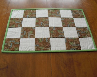 Quilted table topper table mat green and brown