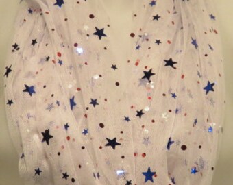 Sparkly Star Scarf, Red White Blue Scarf, 4th of July scarf, July 4th costume, co-worker gift