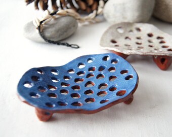 Blue Soap Dish-Ceramic Soap Dish-Bathroom Accessories -Soap Holder-Draining Soap Dish