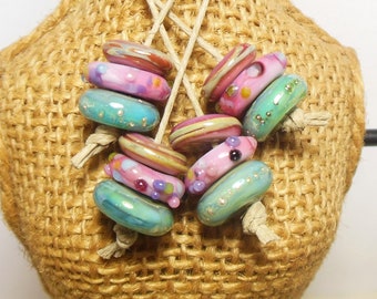 Quinlan Glass Handmade Lampwork Disc Glass Bead Pairs