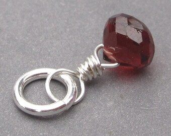 Petite Garnet Birthstone Charm, Garnet Sterling Silver Wire Wrapped Pendant, Garnet Necklace Charm, January Birthstone Charm, Stones 12