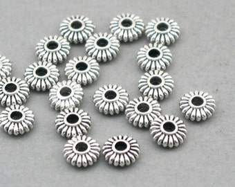 30 Fluted Rondelle Spacer Beads, Corrugated Disc beads, Antique Silver 2.5X7mm SB015S