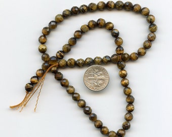 Natural Tigereye, Faceted 5-6mm Round Gemstone BEADS, full 16” strand, DESTASH ks20
