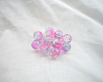 10 8mm pink purple Crackle glass beads