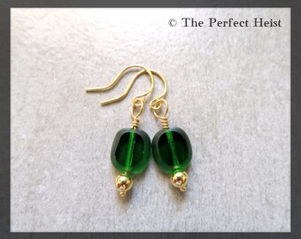 Earrings, Gold, Green, Emerald, May, Birthstone