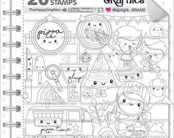 Pizza Stamp 80OFF COMMERCIAL USE Digi Number Digistamp Kawaii Stamps Delivery Truck Digital Food