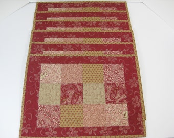 Quilted Placemats, Handmade Patchwork Placemats, Red Quilted Placemats, Red Placemats, Kitchen Placemats, Country Decor, Home Decor