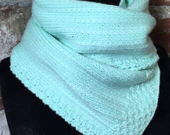 Vintage Hand Knit Scarf Sea Green Pastel Color Soft Powder Teal Candy Color Super Soft