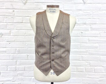 Size 36/38 Vintage Men’s 1960s Does 1910s 1920s Wool Striped Vest with Lapels