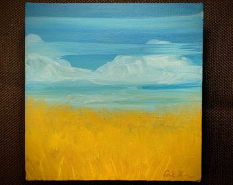 Original Painting. Prairie Calm. 6x6 inch. Acrylic on Canvas. Landscape. Prairie landscape. Grasslands.