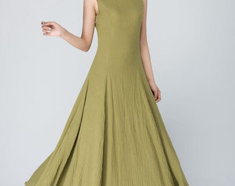 sundress, mustard dress, yellow linen dress, floor length dress, sleeveless dress, maxi dress, casual dresses, linen dress woman (1572)