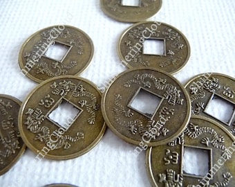 Feng shui coins, bronze feng shui coins, antique gold feng shui coins, lucky coins, good luck coins, feng shui, coins, bronze, big coins,