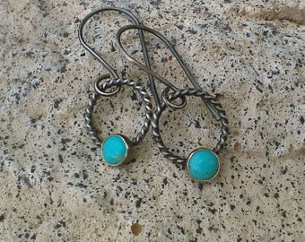 Turquoise & Sterling Drop Earrings, Turquoise Dangle Earrings, Sterling Silver Earrings, Turquoise Drop Earrings, Genuine Turquoise, Hoops