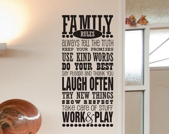 Family Rules Vinyl Lettering Wall Decal - Family Room / Living Room Wall Decor 50x22