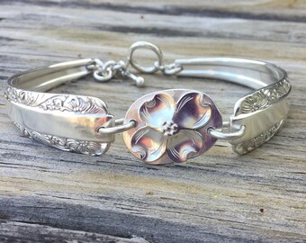 Sterling Silver Plate Flatware Bracelet w/Dogwood Flower